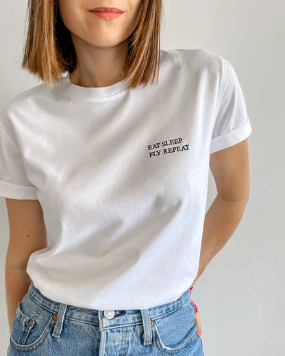 T-SHIRT EAT SLEEP FLY REPEAT - COTTON WHITE